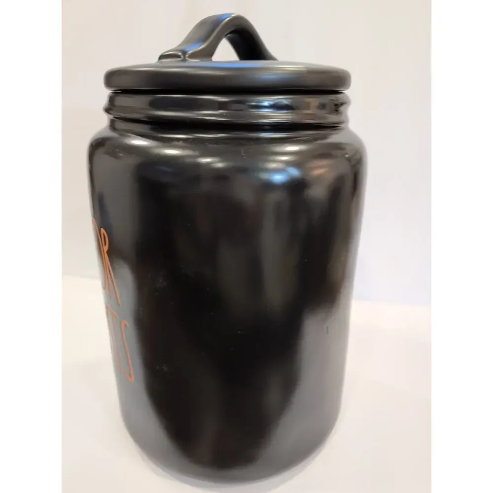 Halloween Rae Dunn Trick for Dog Treats Ceramic Canister Black w/orange letters